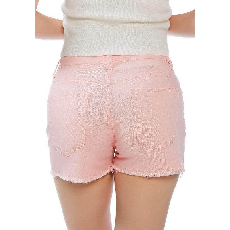 Rag Company women's summer fashion denim shorts in light pink with a frayed hem design