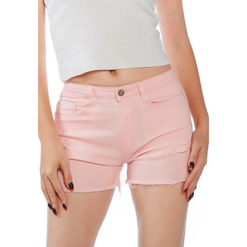 Rag Company Women's Pink Denim Shorts for Summer Fashion Denim Shorts with Distressed Detailing