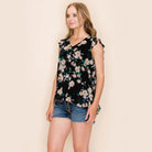 Shopin LA summer floral print blouse with ruffled sleeves and a relaxed fit for casual wear