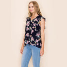 Shopin LA summer floral print blouse with ruffle sleeves and a stylish floral design