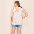 Shopin LA summer floral print blouse with ruffled sleeves and a stylish open back design