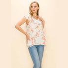 Shopin LA summer floral print blouse with ruffle sleeves, perfect for warm weather styling