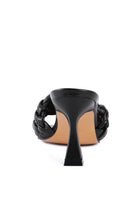 Stylish back view of Rag Company summer heeled sandals with braided straps and a sleek stiletto heel