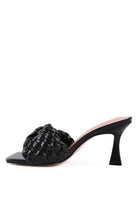 Rag Company summer heeled sandals in black with woven design and elegant stiletto heel