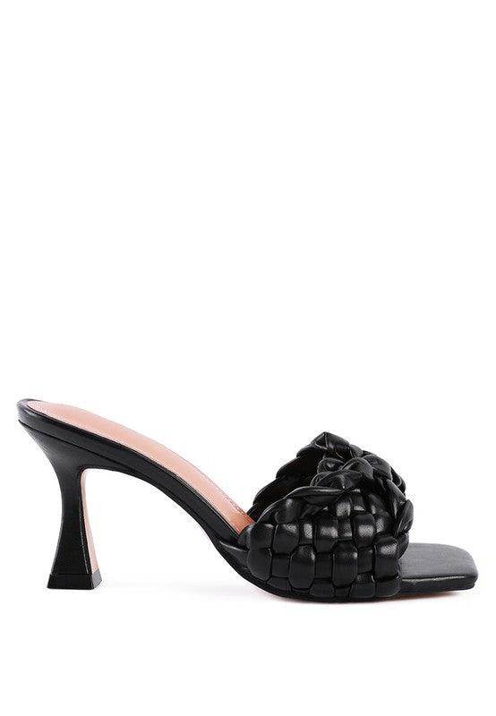 Rag Company stylish black summer heeled sandals with a woven design for chic summer outfits