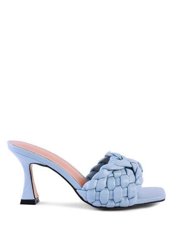 Rag Company blue summer heeled sandals with woven design and stylish mid-heel