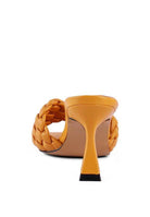 Stylish Rag Company summer heeled sandals with braided straps and a chic stiletto heel in yellow