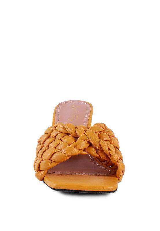 Rag Company summer heeled sandals in vibrant orange with a stylish braided design for a trendy look