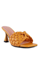 Rag Company summer heeled sandals in bright yellow with a stylish woven design and comfortable fit