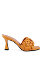 Rag Company summer heeled sandals in vibrant yellow with a stylish woven design for fashionable summer outfits