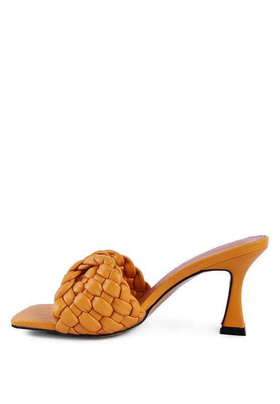 Rag Company summer heeled sandals in woven yellow design for stylish summer occasions