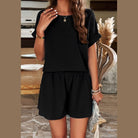 Miss Sparkling black summer matching shorts and top set with rolled sleeves and loose fit