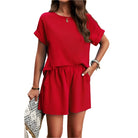 Miss Sparkling red summer matching shorts and top set with short sleeves and pockets
