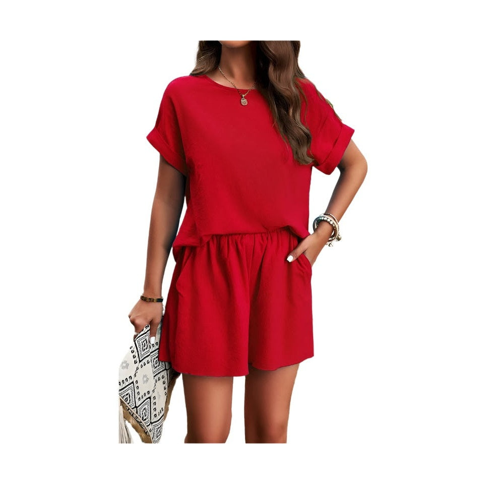 Miss Sparkling red summer matching shorts and top set with short sleeves and pockets