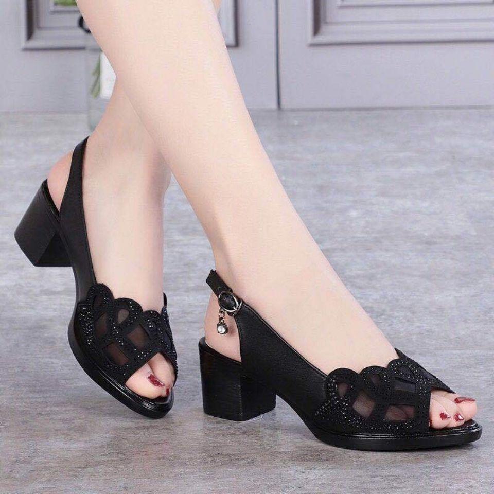 Women's Shoes - Sandals Summer Mesh Fish Mouth Chunky Heel Sandals