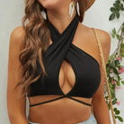 Black summer push up bandeau top with halter neck and wraparound straps by VacationGrabs