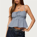 Women's gingham print summer top with adjustable straps for casual outings