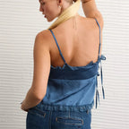 Women's blue satin summer top with adjustable straps, casual wear