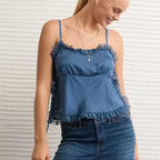 Blue lace trim summer top for a stylish casual look