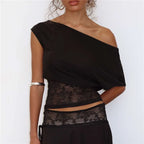 Women's black lace trim top for casual summer outings
