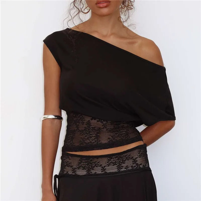 Women's black lace trim top for casual summer outings