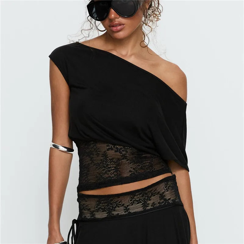 Black summer top with lace accents, perfect for casual outings