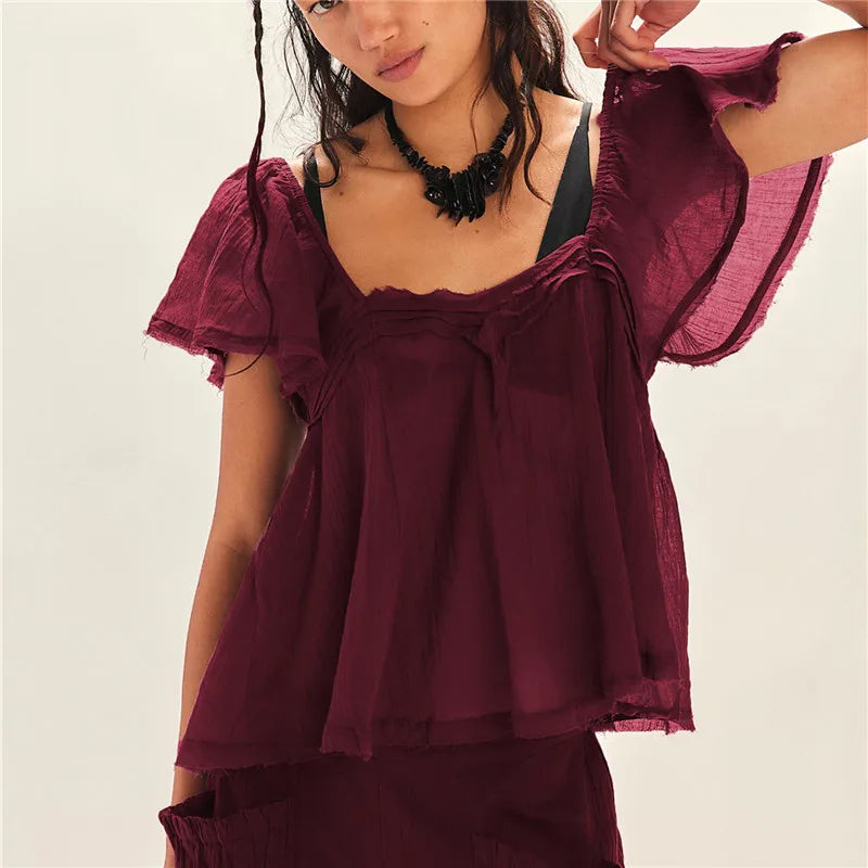 Women's burgundy lightweight summer top for casual outings