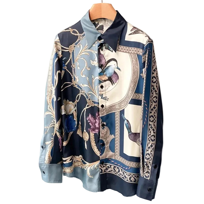 Women's printed silk shirt, stylish summer tops for women
