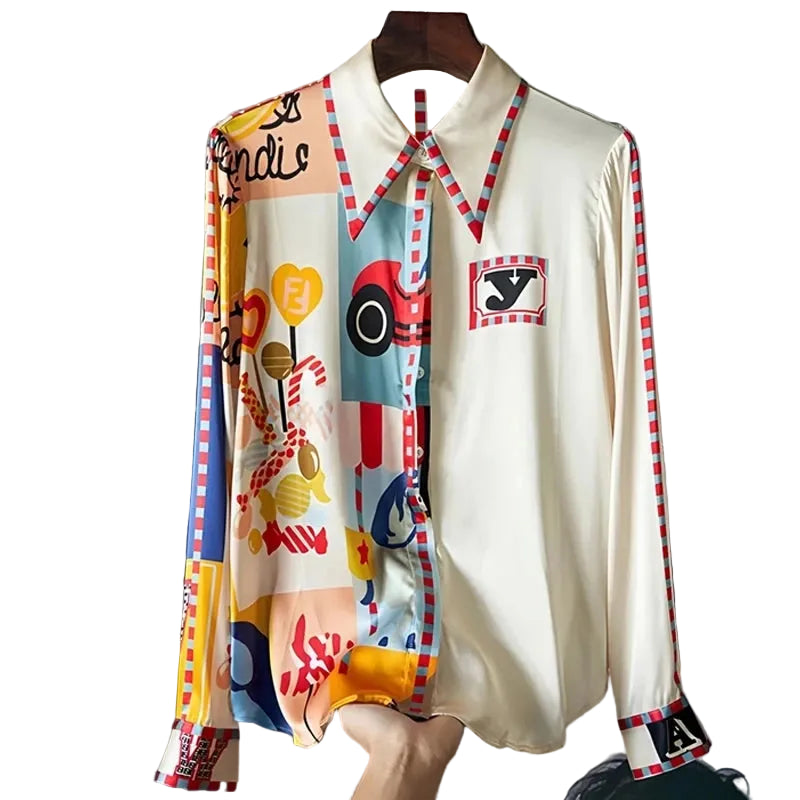 Women's colorful silk shirt, perfect summer tops for women
