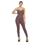 Stylish burgundy summer travel jumpsuit for women with fitted design and adjustable straps