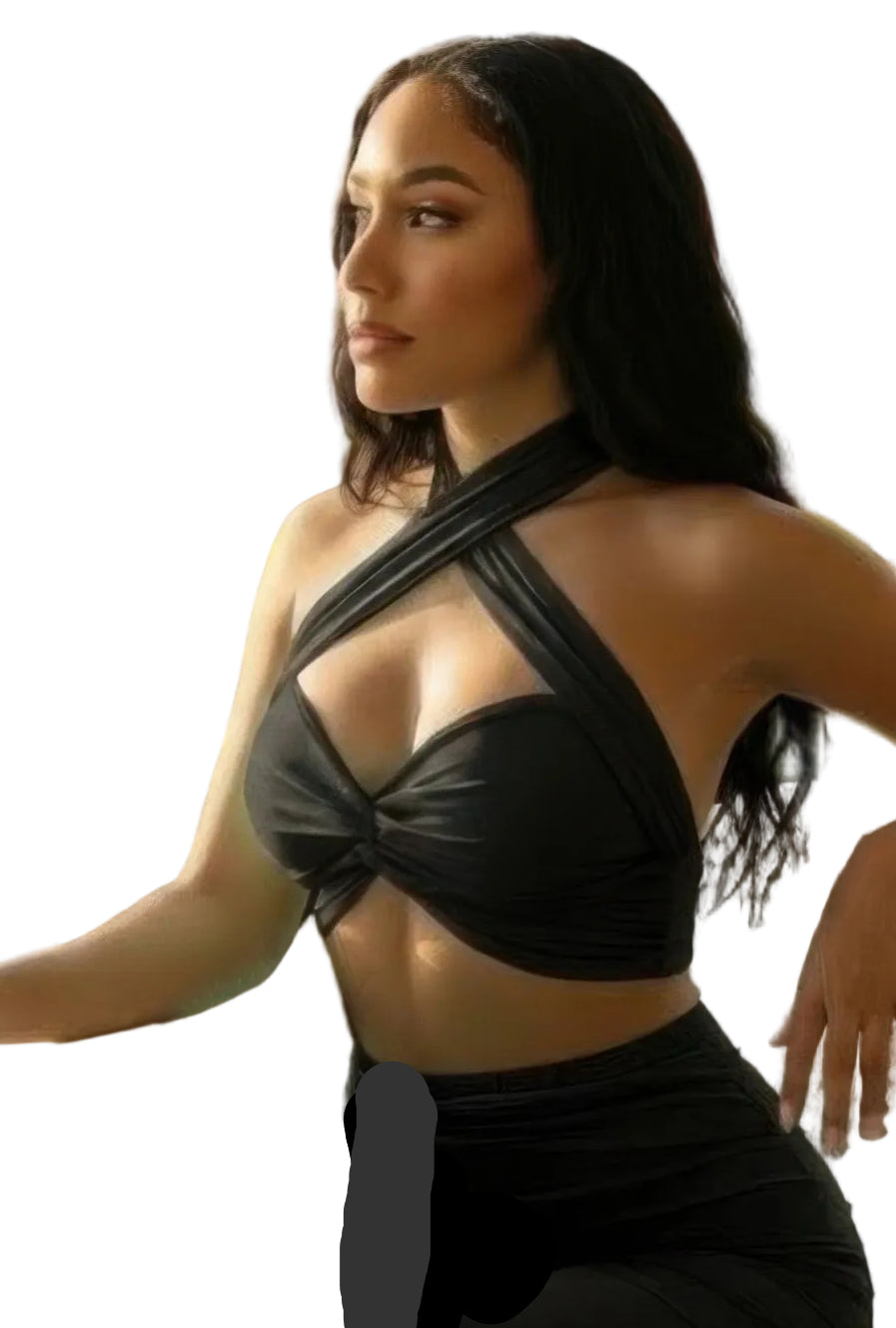 Women's black summer two-piece vacation outfit, stylish and comfortable for warm weather