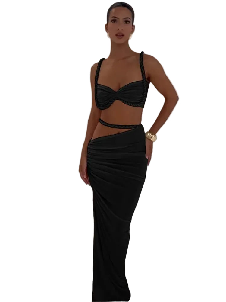 Black summer vacation 2 piece set for women, stylish and comfortable
