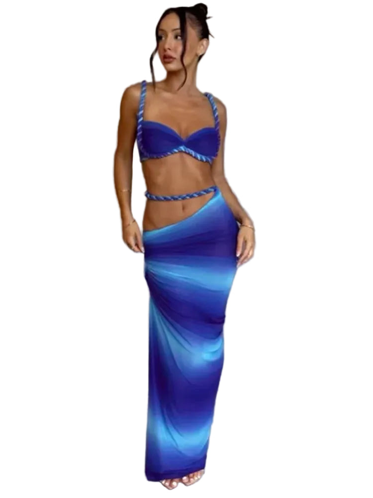Women's blue summer vacation 2 piece set for women, ideal for beach outings