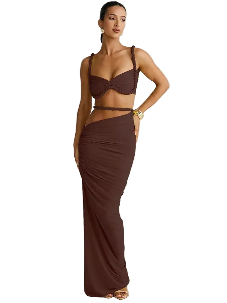 Brown summer vacation 2 piece set for women, perfect for beach outings