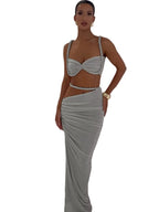 Women's gray summer vacation 2 piece set for women, stylish and comfortable