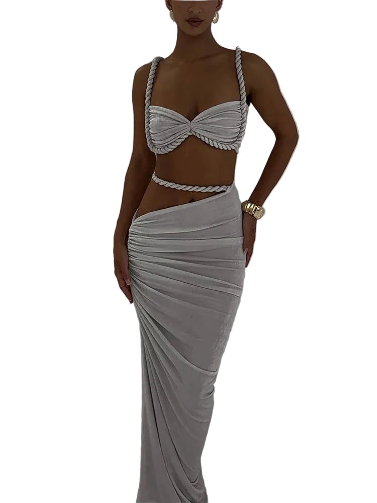 Women's gray summer vacation 2 piece set for women, perfect for beach outings