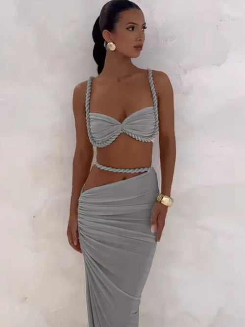 Gray summer vacation 2 piece set for women, stylish and comfortable for warm weather