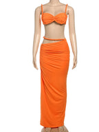 Orange summer vacation 2 piece set for women, perfect for beach outings