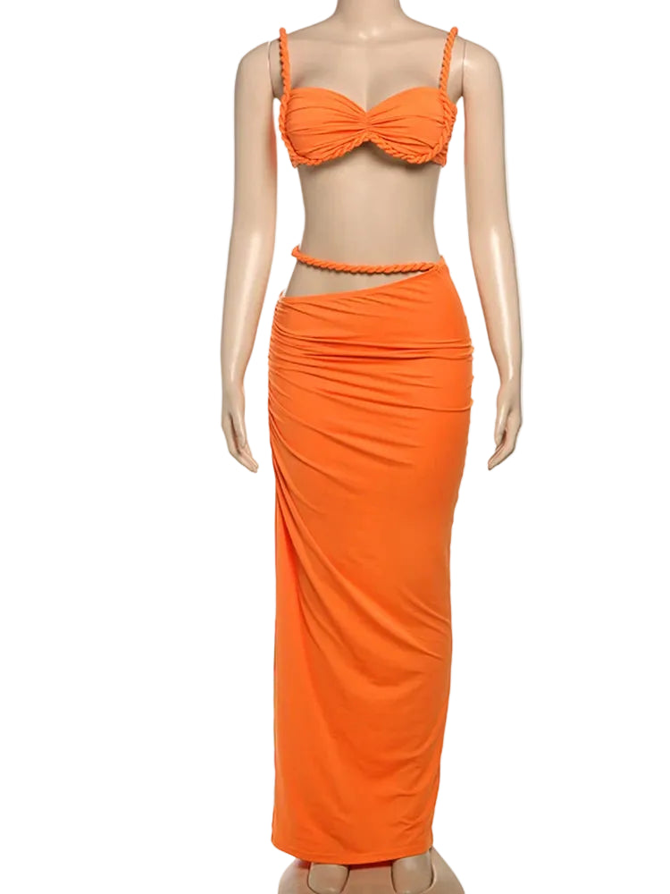 Orange summer vacation 2 piece set for women, perfect for beach outings