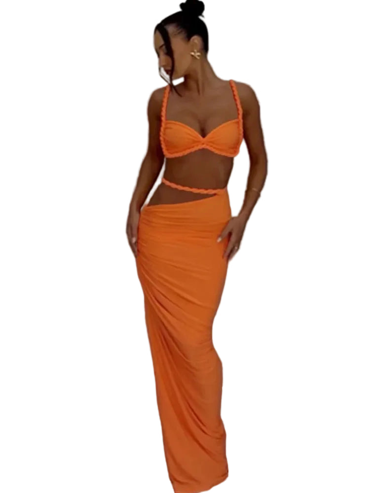 Women's orange summer vacation 2 piece set for women, perfect for beach outings