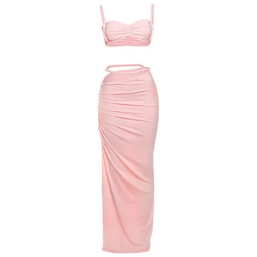 Pink summer vacation 2 piece set for women, perfect for beach outings