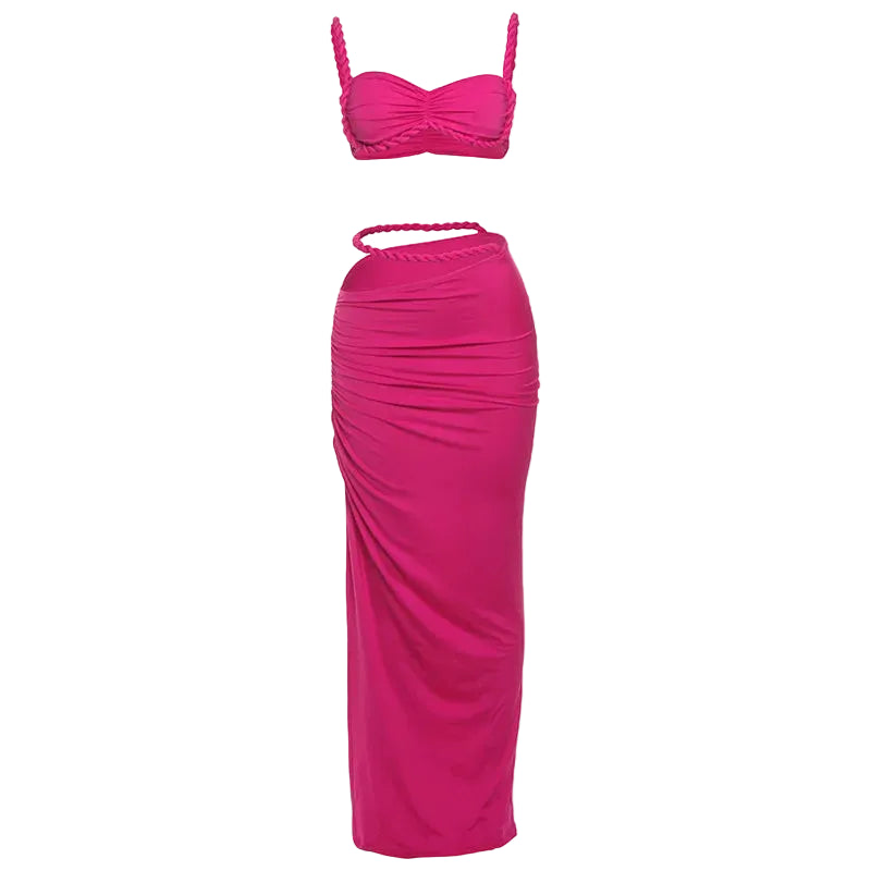 Hot pink summer vacation 2 piece set for women, perfect for beach outings