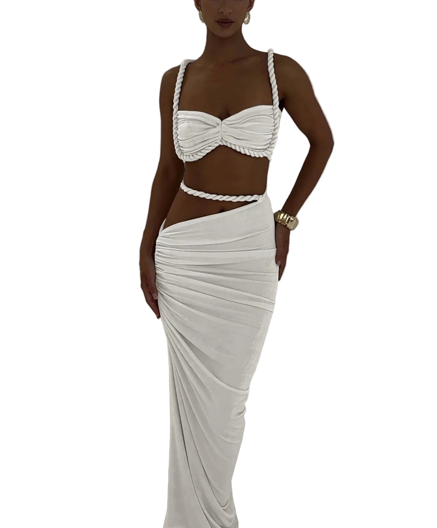 White summer vacation 2 piece set for women, perfect for beach outings