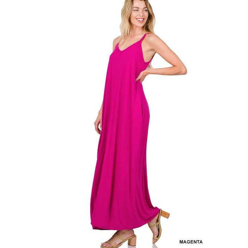 ZENANA Magenta Summer Vacation Maxi Dress with Spaghetti Straps and Flowing Silhouette