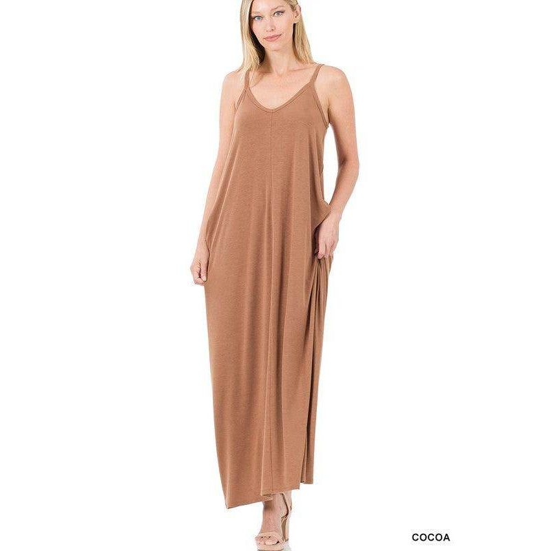 ZENANA Cocoa Summer Vacation Maxi Dress with a Relaxed Fit for Comfortable Wear