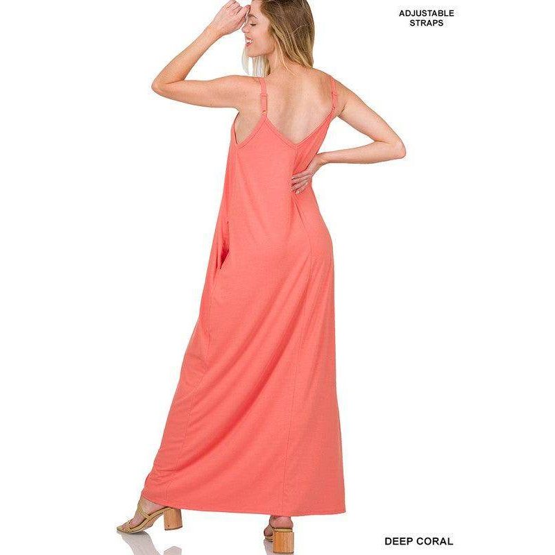 ZENANA Deep Coral Summer Vacation Maxi Dress with Adjustable Straps for Warm Weather Comfort