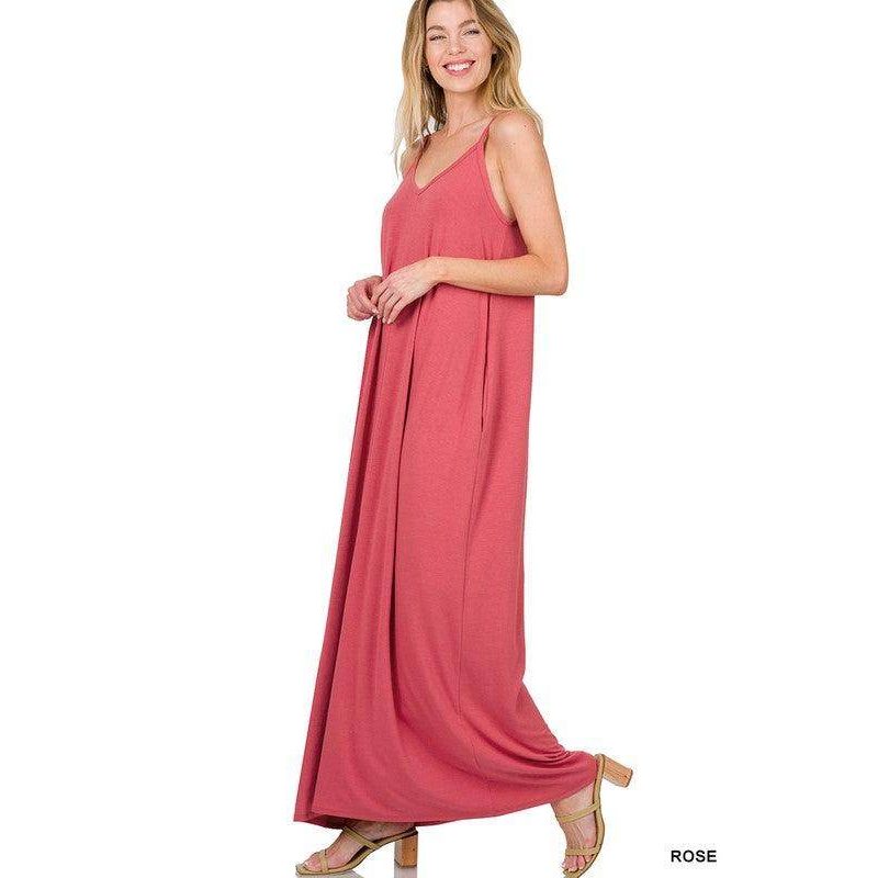 ZENANA Women's Rose Summer Vacation Maxi Dress with Adjustable Straps for Comfortable Fit