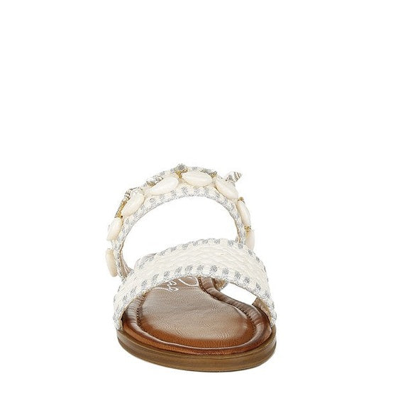 Rag Company Women's Summer Vacation Sandals with Decorative Shell Embellishments and Comfortable Flat Sole