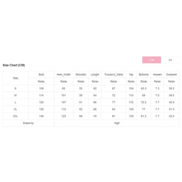 YNIQUE size chart for summer vacation two piece outfit with measurements in centimeters for bust, shoulder, waist, and length