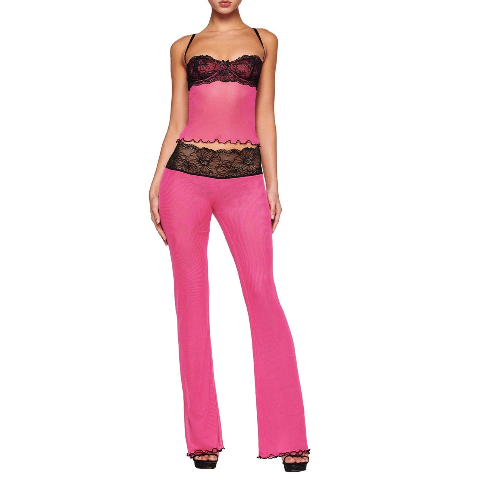Women's pink sheer two-piece set, summer wedding guests outfits